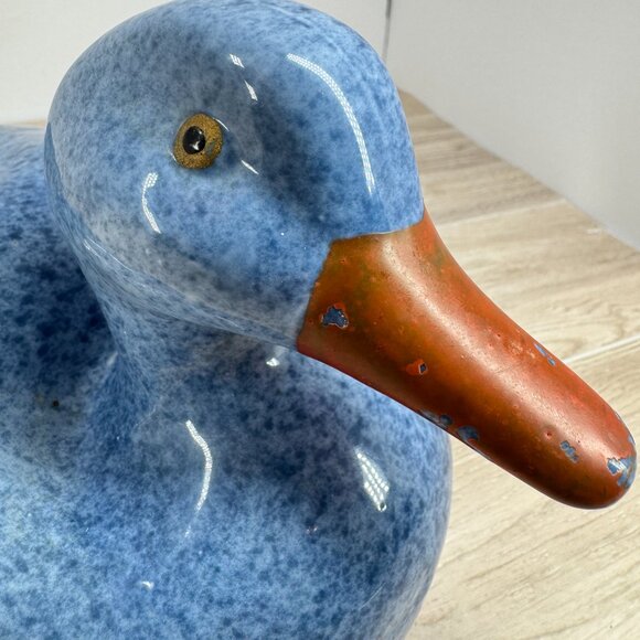 Calico China Blue Speckled Duck Figurine Vintage Ceramic Home Decor - Picture 7 of 12